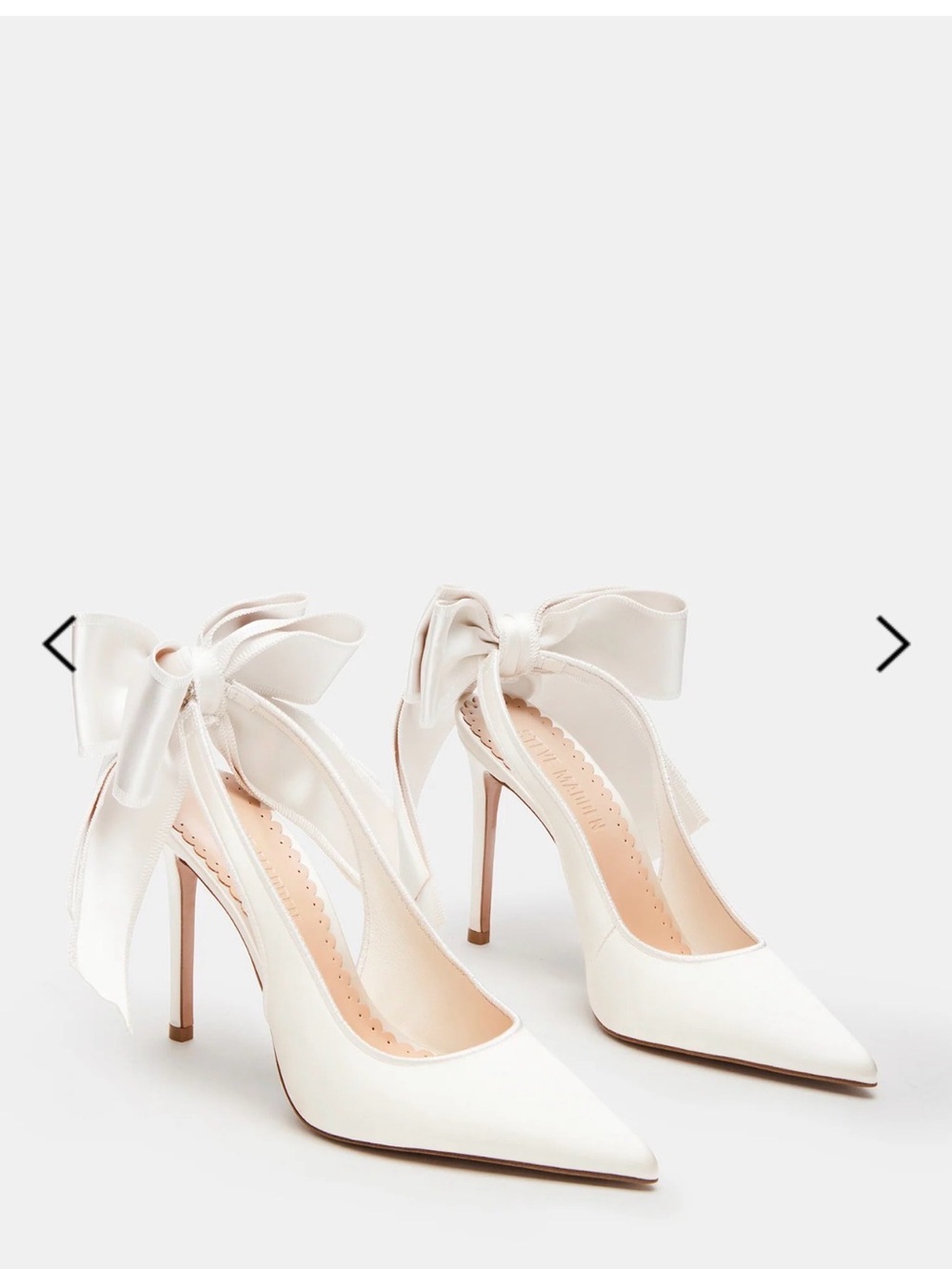 Steve Madden Ivory Pointed-Toe Satin Bow Ankle-Tie Stilettos